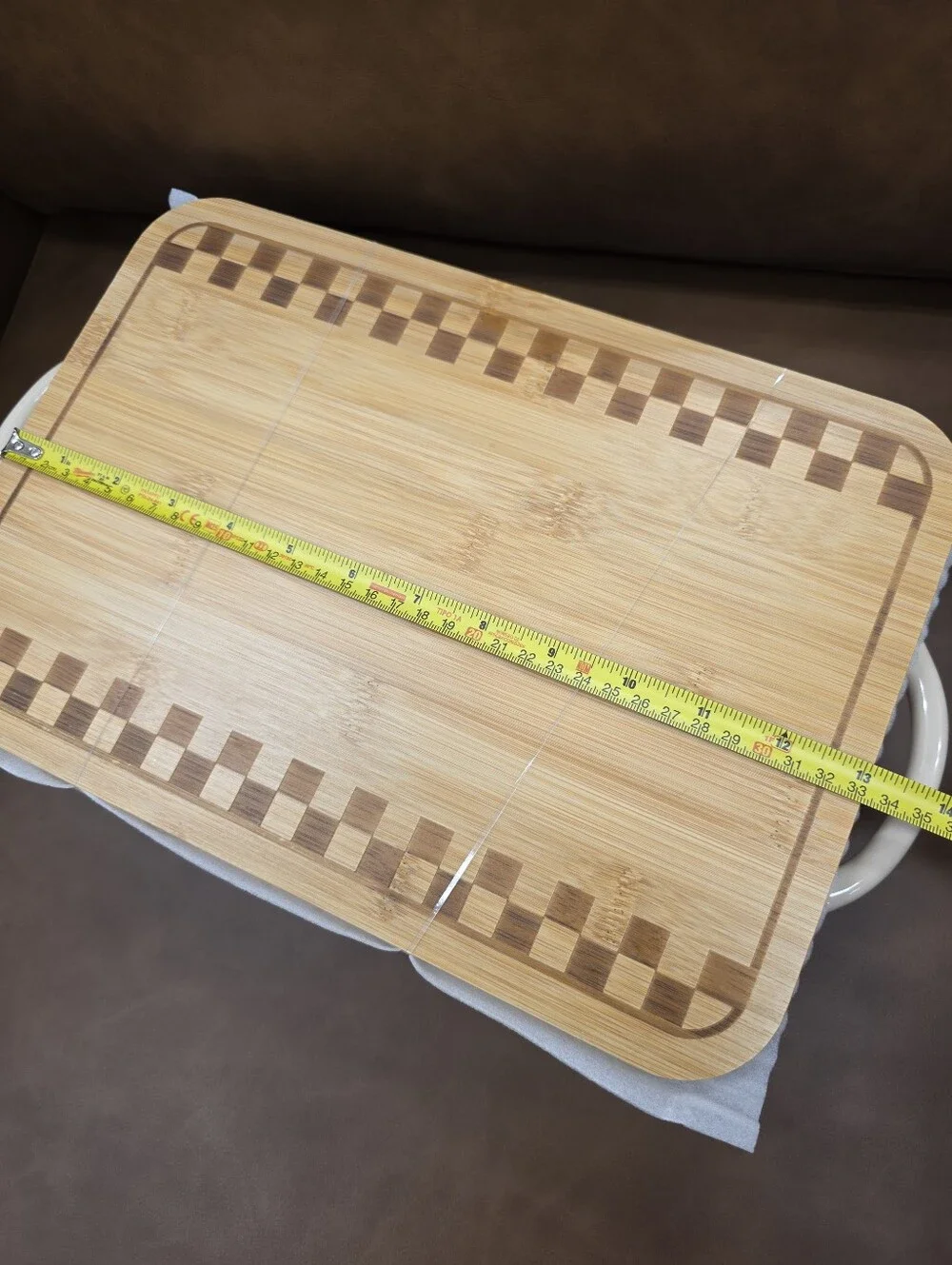 Bamboo Topped Ceramic Serving Or Backing Dish - Cream Check